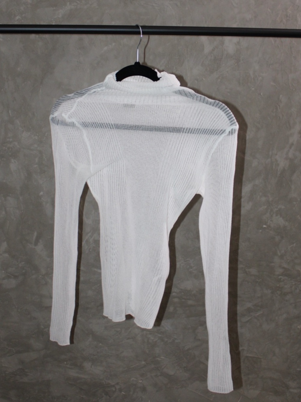 SEROYA Piper Sheer Ribbed Turtleneck Long Sleeve Top in White - Picture 3 of 4